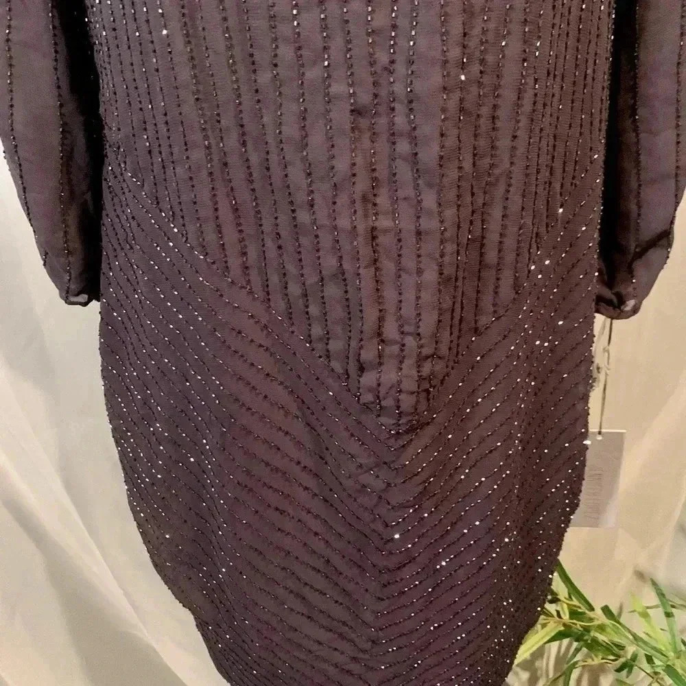 NWT Jennifer Lopez  Navy Blue Beaded Dress Size L - Picture 3 of 7